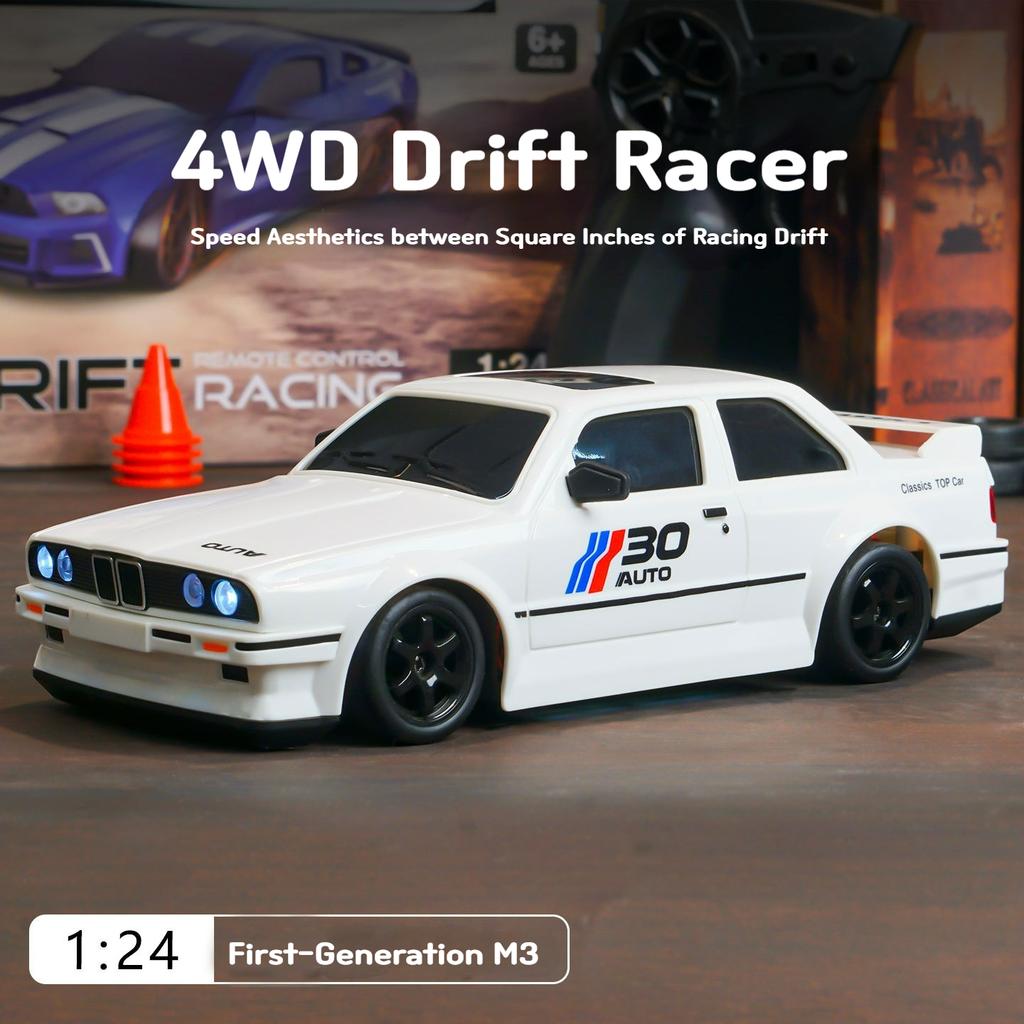 1:24 Scale Model Cars - Four-wheel drive RC high-speed vehicle, 2.4G remote control racing car, retro BMW E30 model toy car