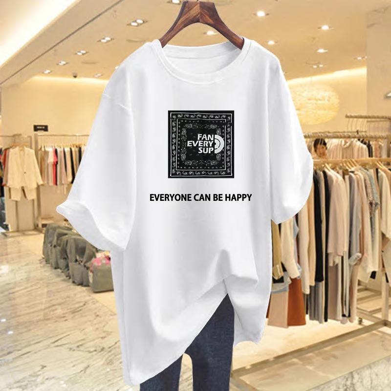 

Summer round neck cotton printed short-sleeved t-shirt women s loose top new casual fashion versatile bottoming shirt S