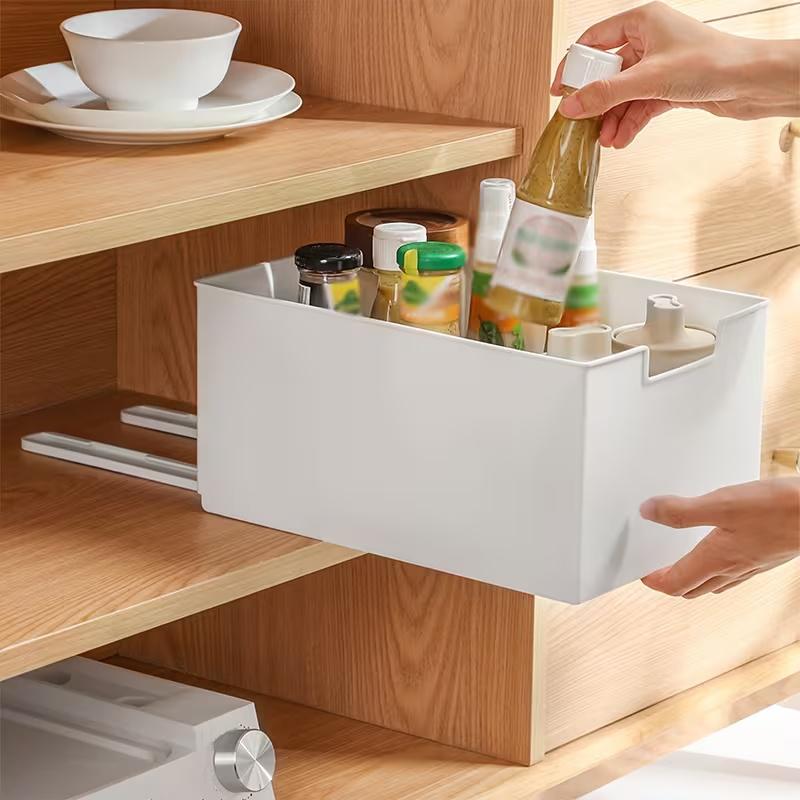 1Pc/Cabinet Storage Box Drawer-Type Hole-Free Organizer Box Kitchen Storage Rack Compartmentalized Storage Box