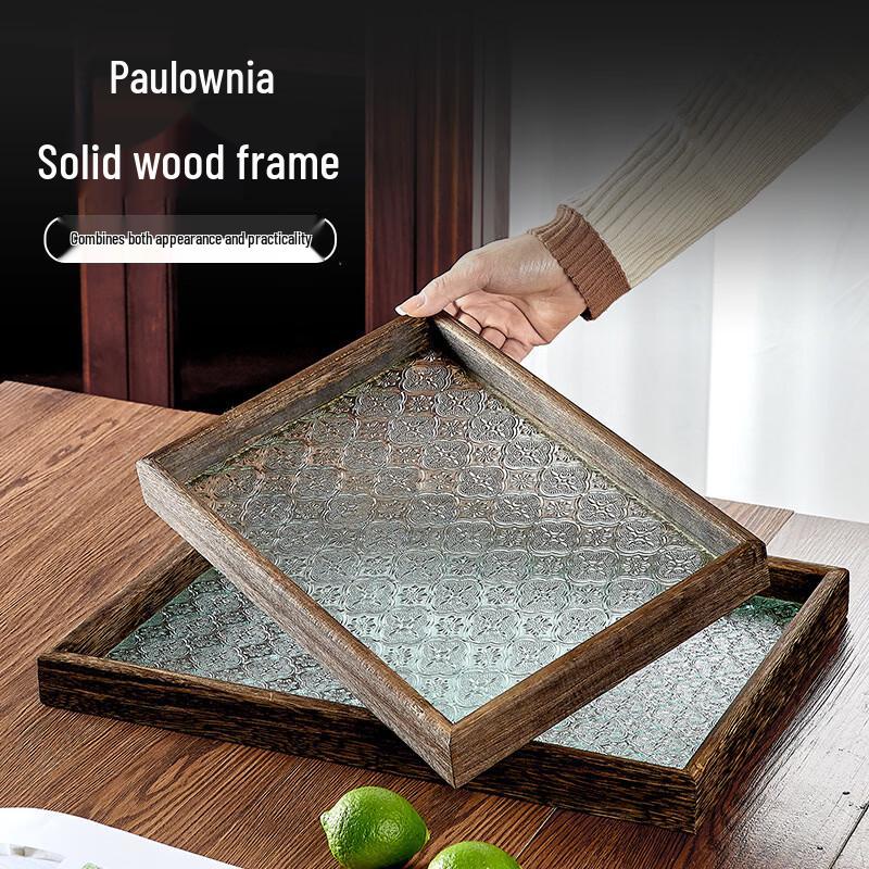 Ruhan Retro Chinese Glass Begonia Serving Tray