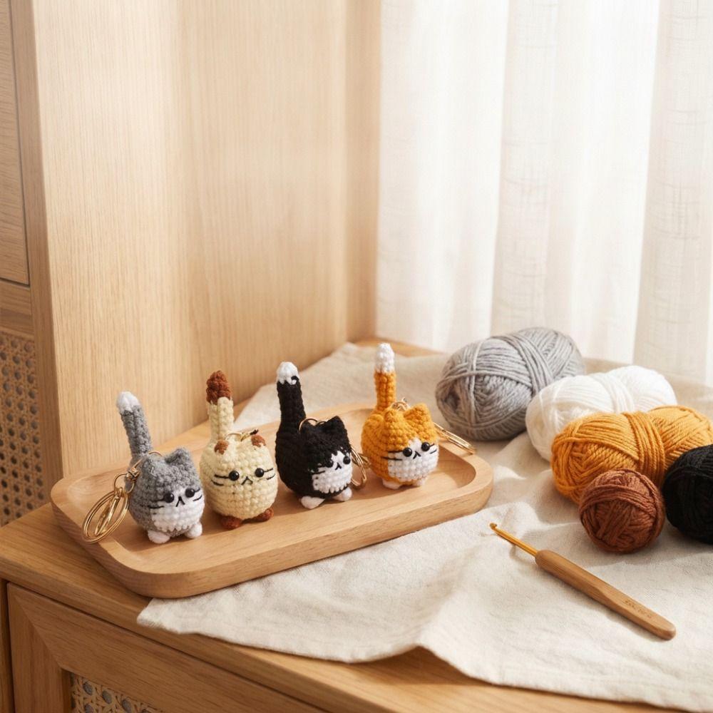 Handmade Handwoven Kitten Pendant Multi Color Animal Bag Charm Cat Key Ring  Gift Giving
