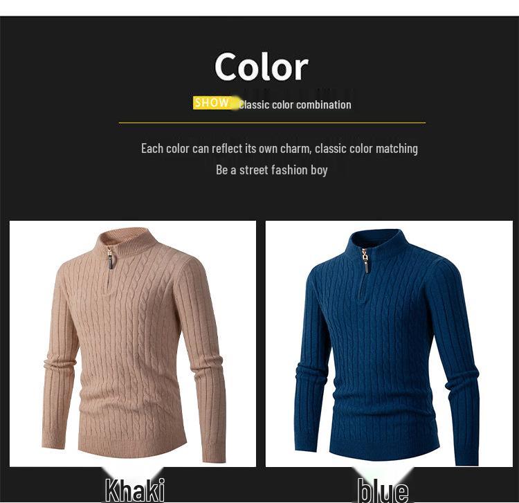 Men's Winter Cable Knit Half-Zip Sweater - Casual Fashion Base Layer