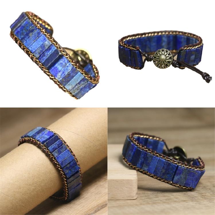 Lapis Lazuli Armband Guldkedja Flätat Armband Justerbart Handledstillbehör Mode Armbandskedja Perfekt Present till Kvinna