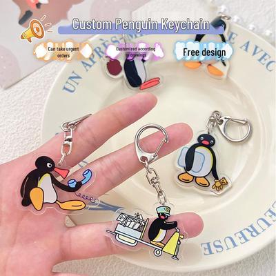 Porte-clés Pendentif Acrylique Couple de Manchots Mignon pour Sac à Dos ou Sac