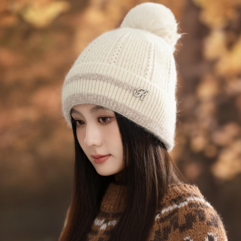 Autumn and Winter Women's Velvet Knitted Wool Hat Outdoor Travel Windproof Warm Hat Cycling Cold Ear Hat