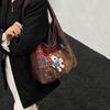 Plaid Canvas Tote Bag: Cute Cartoon Design, Large Capacity, Commuter-Friendly Shoulder Bag for Women