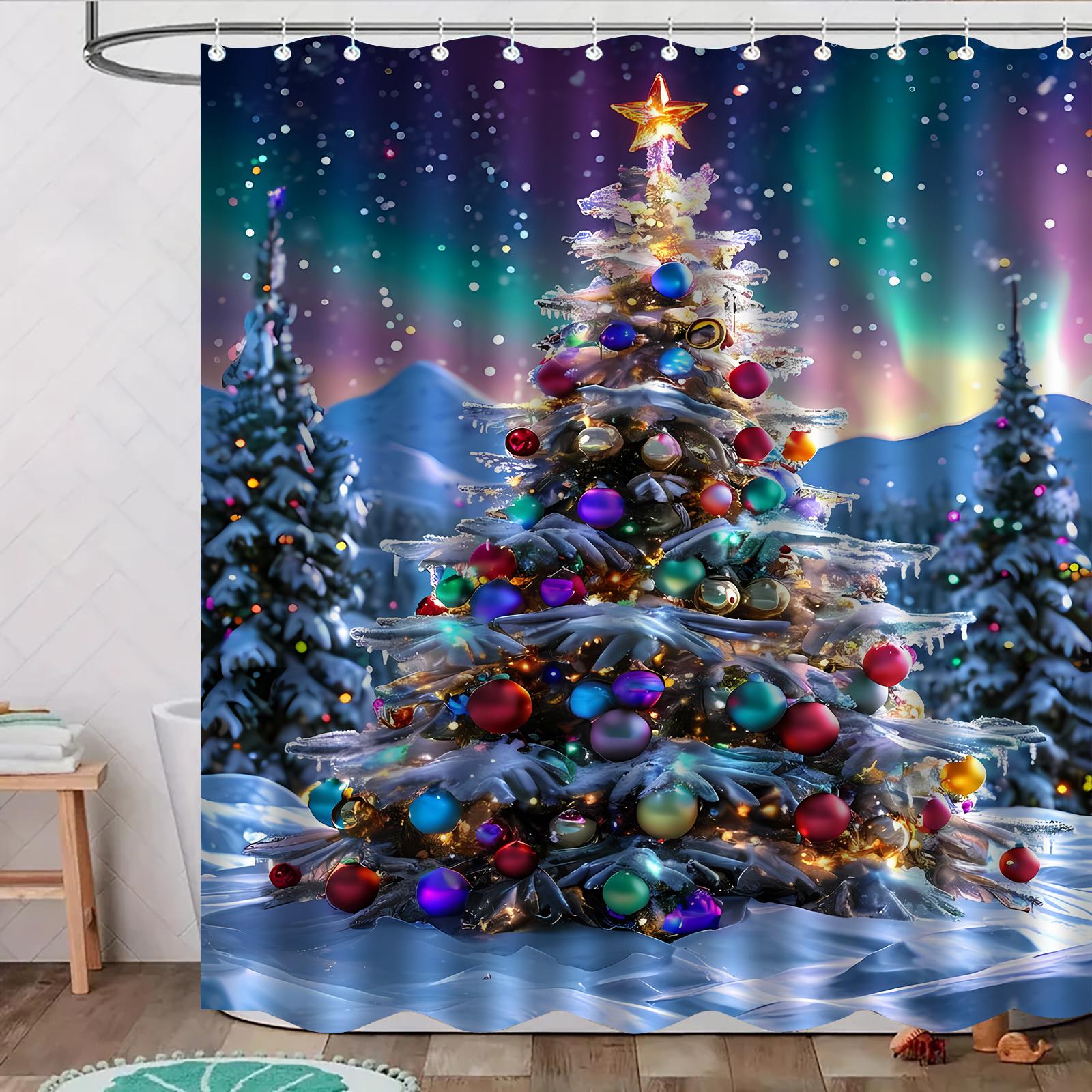 

Christmas Tree Pattern Printed Shower Curtain, High-End Elegant And Easy To Install Bathroom Curtain For Home Decoration W60H190(CM)-1 Pcs