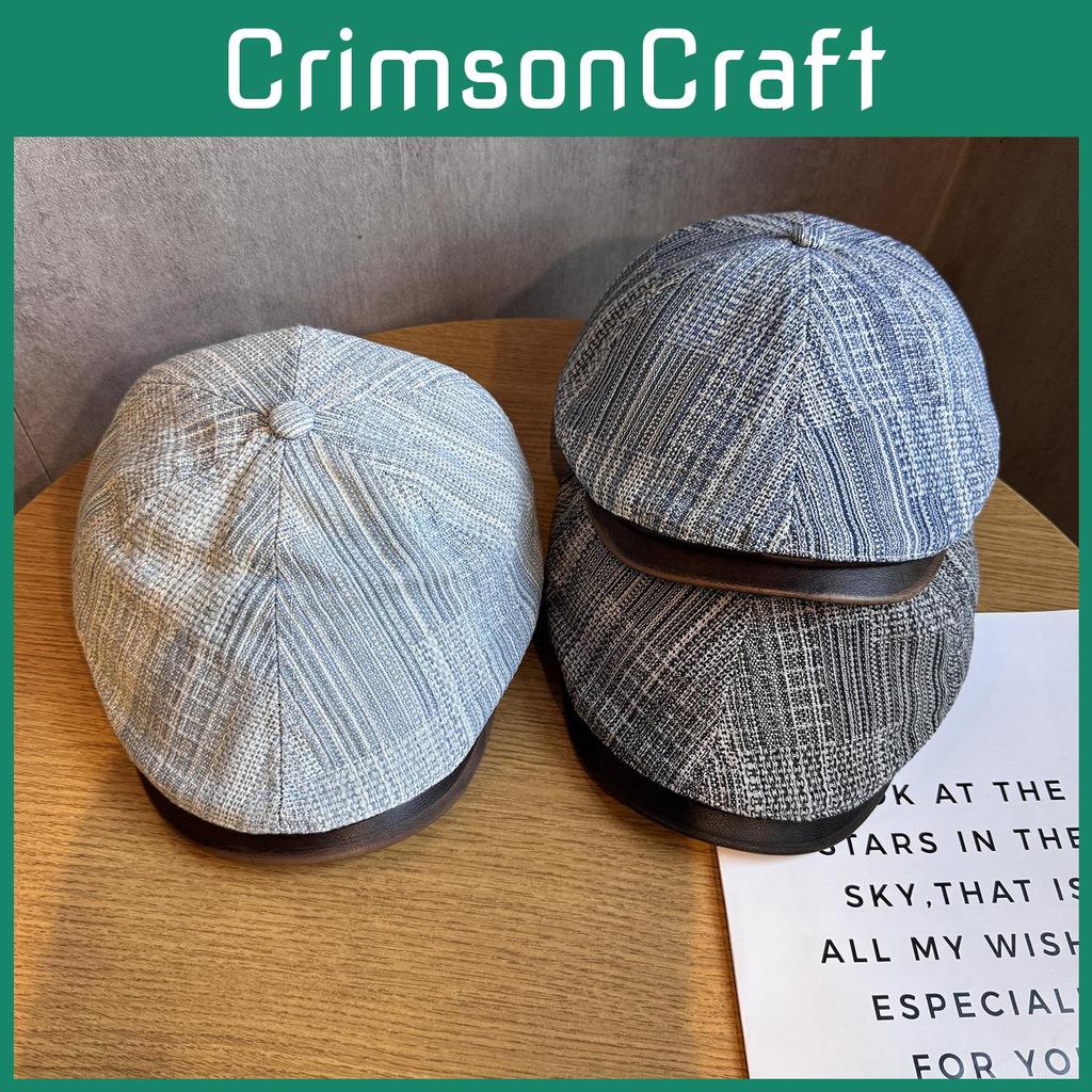 Design Minimally Spliced Striped Women Denim Casual Beret For Autumn Winter And