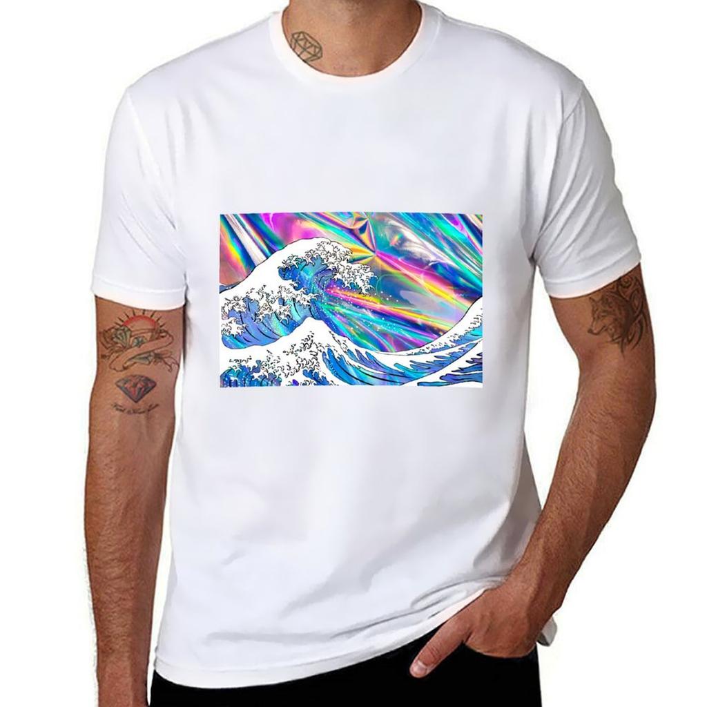 Great Wave Holographic Tshirt Holiday Casual Short Sleeve Top