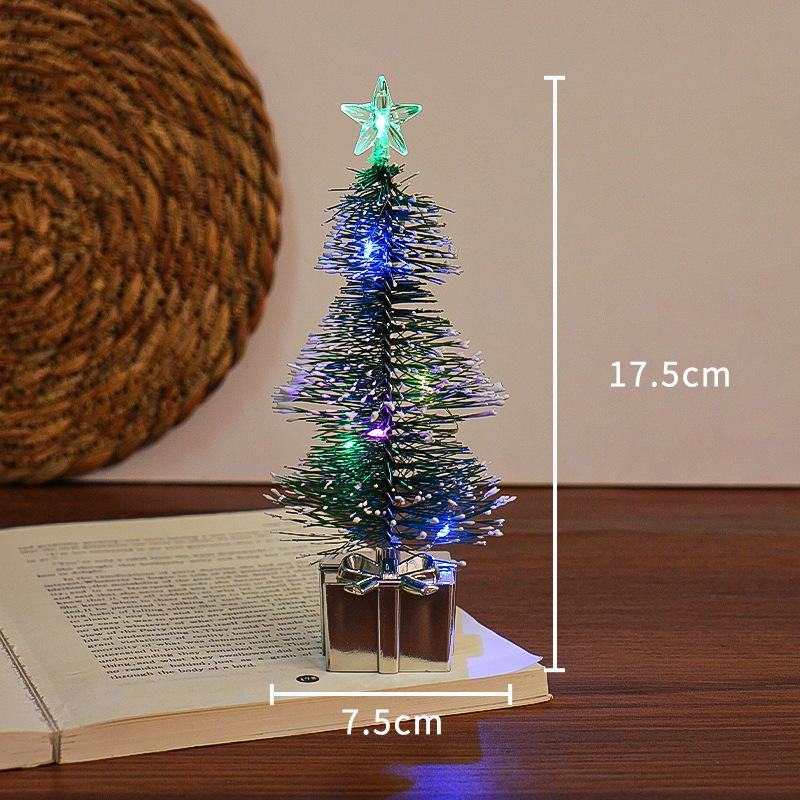 

Мини Рождественские елки с LED-подсветкой Декор Настольное рукоделие DIY Рождественский подарок Зеленые елки-ершики Пластиковые зимние снежные украшения A4