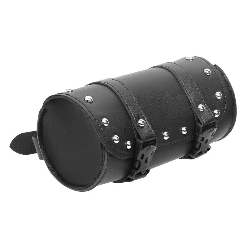 Motorcycle Bags Black Pu Leather Motorbike Tool Bag Front Fork Handlebar Saddlebag Roll Barrel Racing Tail Barrel Storage Bag
