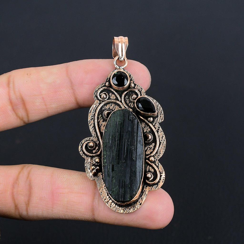 Black Tourmaline Black Onyx Gemstone Pendant | Oxidized Pure Copper Pendant Jewelry | Necklace Pendant | Handmade Copper Pendant Jewelry Gift For