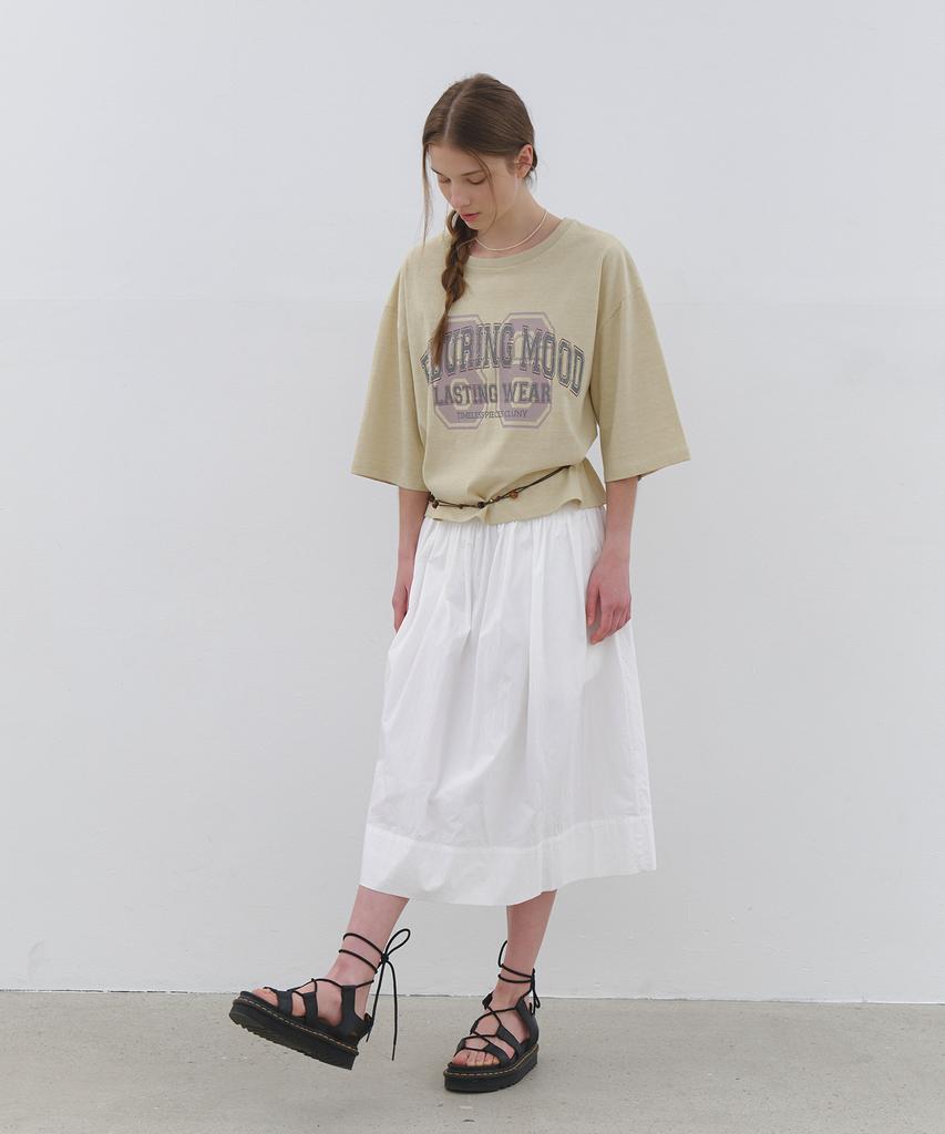 CLUNY Muse Shirring Flare Long Skirt - White