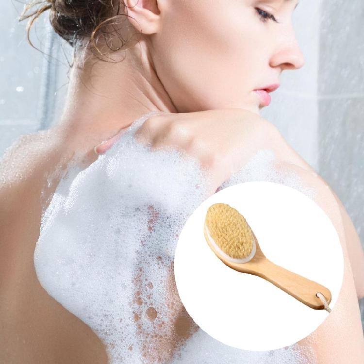 Ergonomic Grip Handheld Bath Brush Shower Scrubber With Dense Natural Bristles for Body Massage Pore Cleaning Accessory