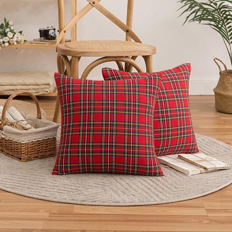 Christmas Pillow Cases Scottish Tartan Plaid Cushion Covers Bed Sofa Pad Party Decor Throw Pillow Cover Holiday Decors 45/50cm