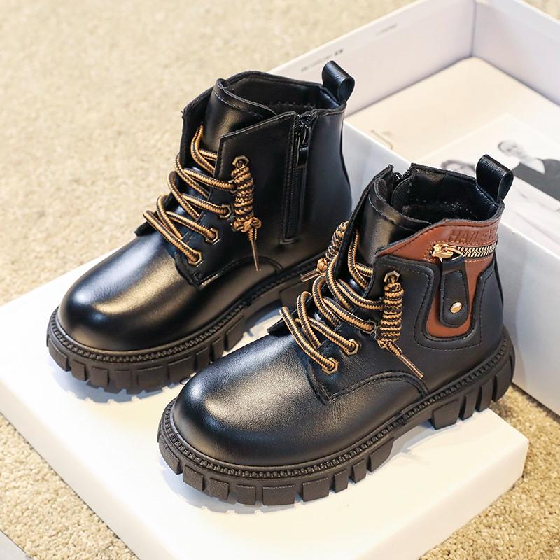 Boy's Winter Boots Fashionable Plush Warm and Casual High Top Cotton Boots Mid-Top Boots Fashion Black Boots