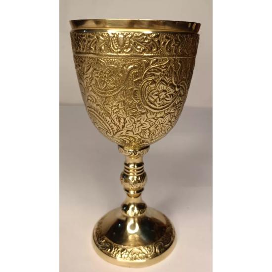 Set van 2 Wijnglazen Massief Messing Wijnkelk Glas Handgemaakt Gegraveerd Messing Reliëf Kelk Kelk