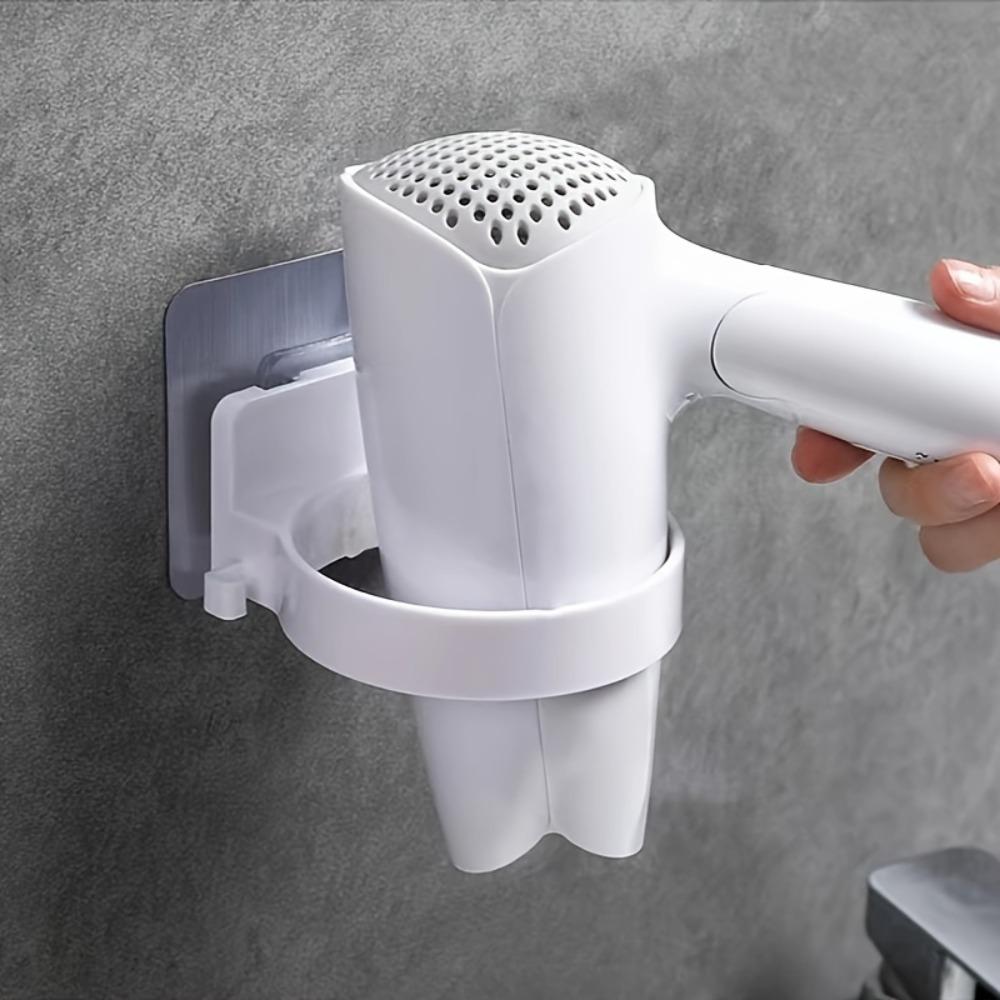 1pc Adhesive Hair Dryer Rack, Punch-free Bathroom Blow Dryer Shelf, Wall-mounted Electric Hair Dryer Hanging Rack, Storage Artifact