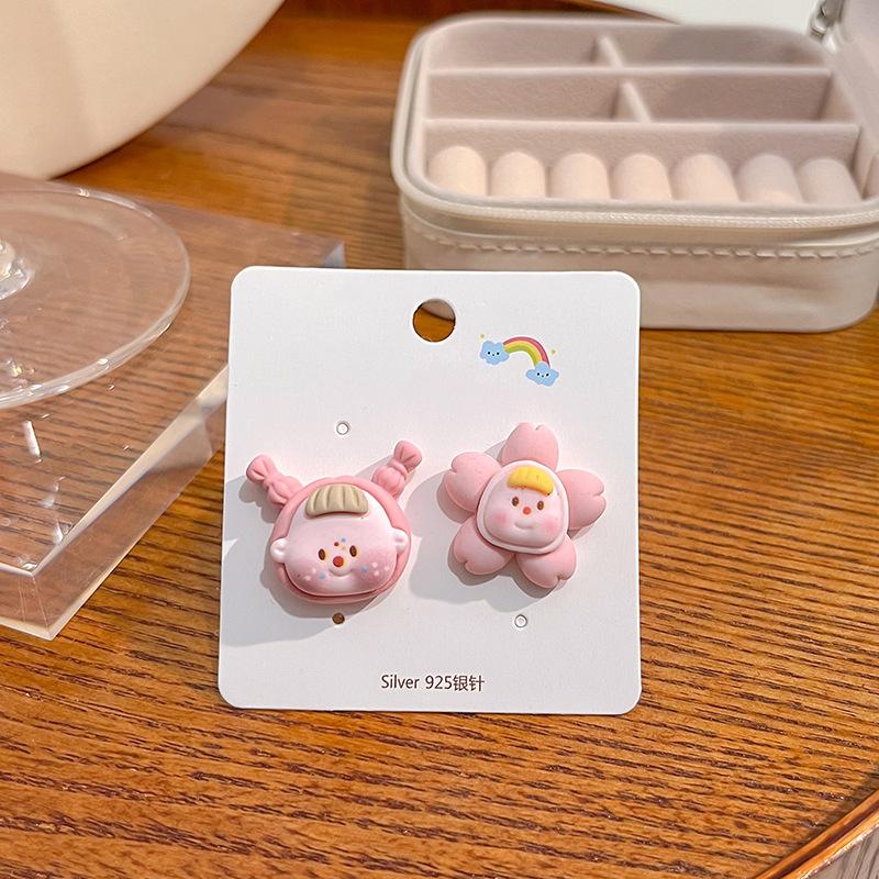 Summer Cartoon Cute Fruit Anthropomorphic Q Version Fun Girl Stud Earrings Peach Cow Flowers