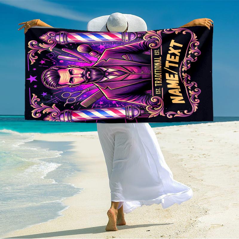 1PC Custom Name Barber Shop Vintage Style Beach Towel Highly Absorbent And Sand-Resistant Towel for Swimming, Pool, Yoga, And Travel Lightweight