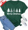 New Year Xmas Gift Merry Christmas Cotton Shirts for Women Merry and Bright Tree Graphic Holiday Printed TShirt Tops Unisex Tee