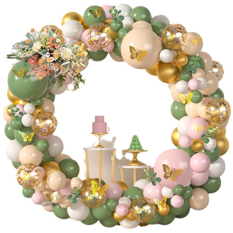 Metallic Pink Green, Sequined Confetti Balloon Arch Set Wedding Bachelorette Party Wreath
