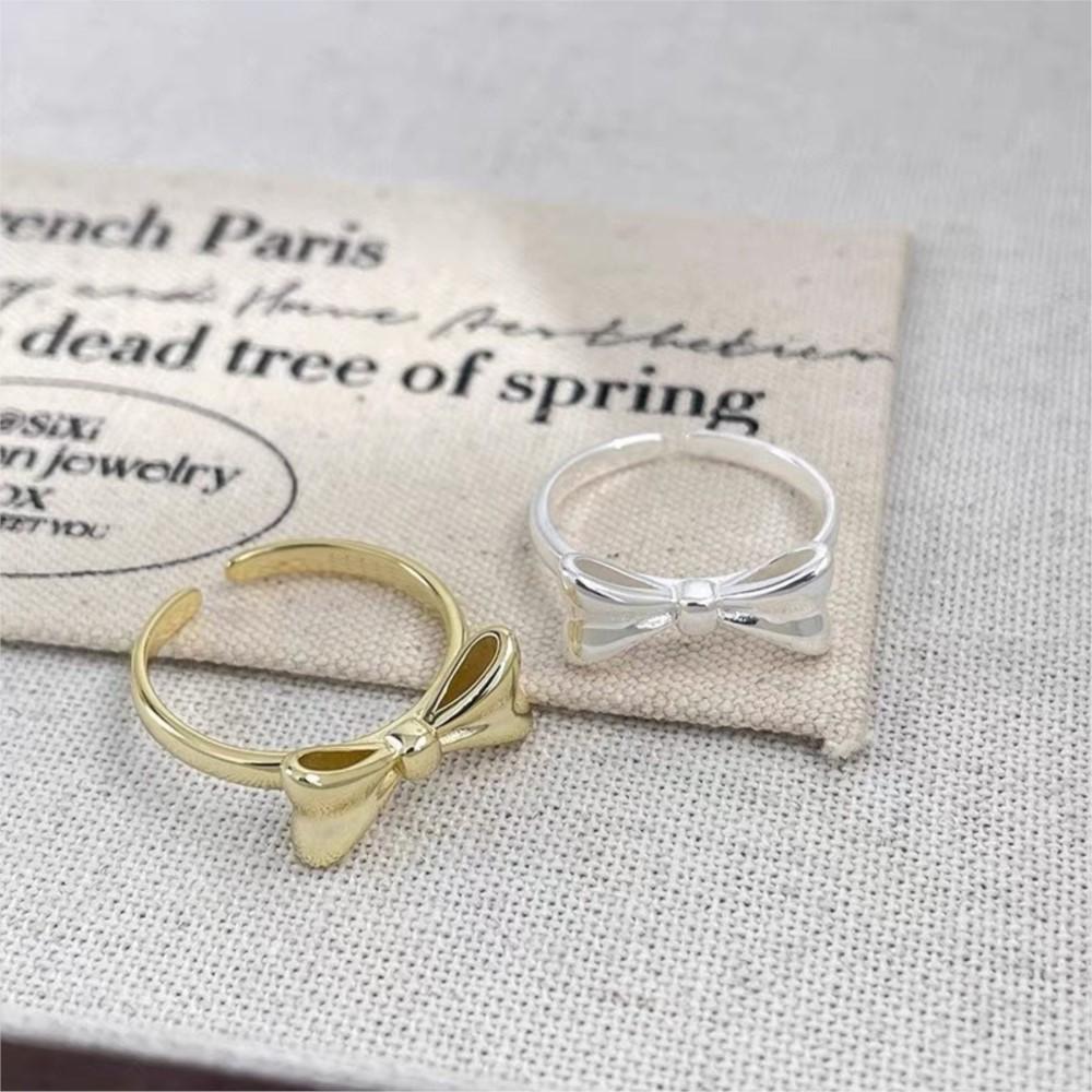 PANJBJ 925 Silver Bowknot Ring for Women Minimalism Irregular Sweet Design Sweet Adjustable Finger Jewelry Party Gift Dropship