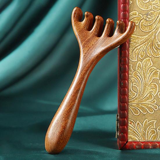 Deer Antlers Meridian Massage Comb with Storage Bag Long Handle Sandalwood Scalp Massager Comb Six-Claw Wide Tooth Body Massage Guasha Scrubber Tool