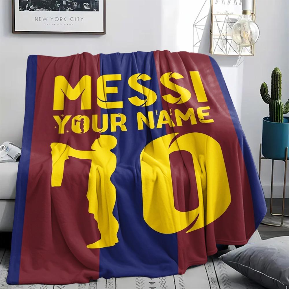 1PC Messi Fan Artwork Custom Name Patterned Flannel Blanket Suitable For All Seasons For Home Decor Warmth And Comfort Gifts Holiday Present