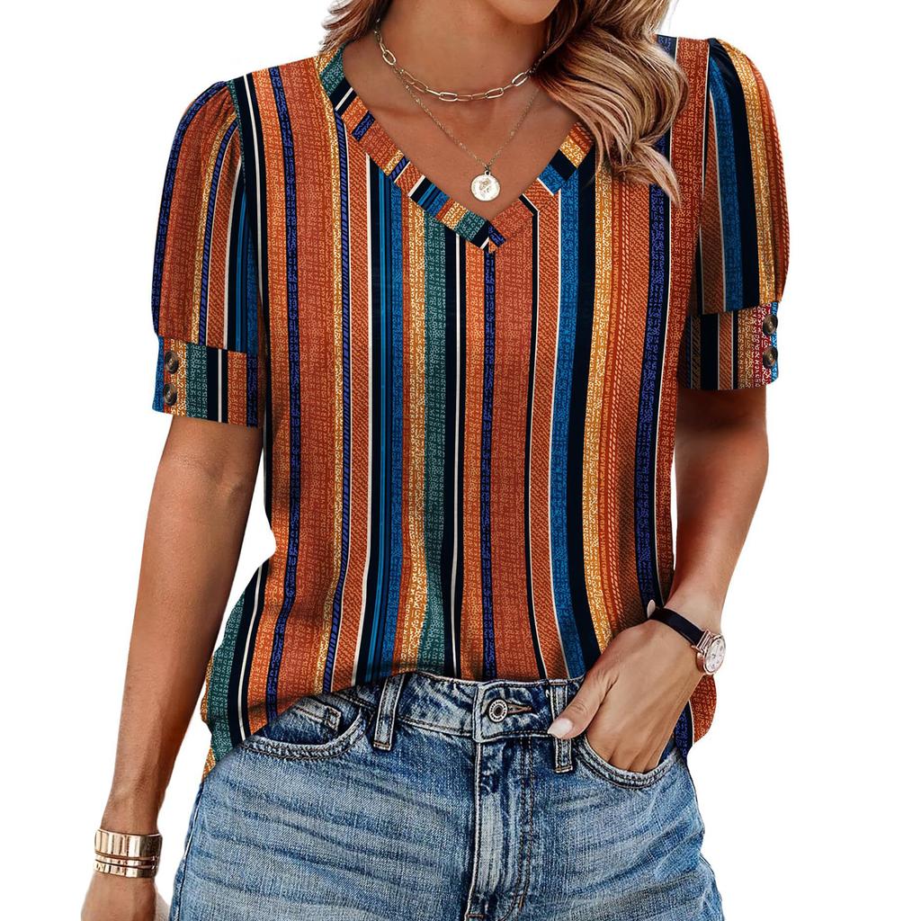 Womens Tops Short Sleeve Shirts Buttons V Neck Spring Fashion Summer Outfits Plus Size Blouses