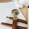 Engraved Brass Handle Walking Cane, Polished Hardwood Shaft, Victorian Gentleman Accessory