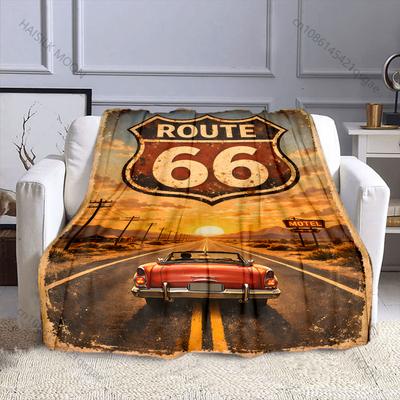 1PC Route 66 Vintage Convertible Desert Sunset Print Adult Children Warm Blankets Home Travel Car Soft Comfortable Luxury Gift