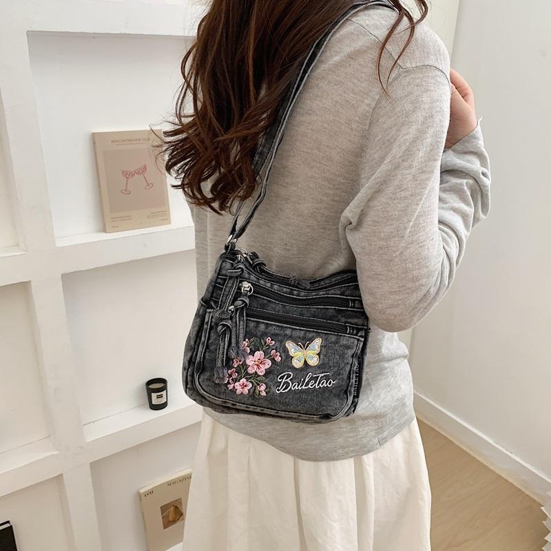Vintage vyšívaná džínová taška Dámská taška přes rameno Crossbody taška