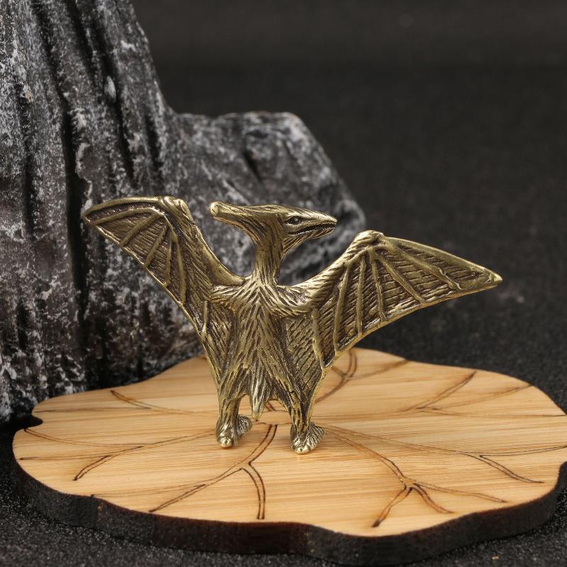 1Pcs Solid Brass Jurassic Pterosaur Statue Mini Handmade Ornament Creative Desktop Decor for Office Dinosaur Lovers