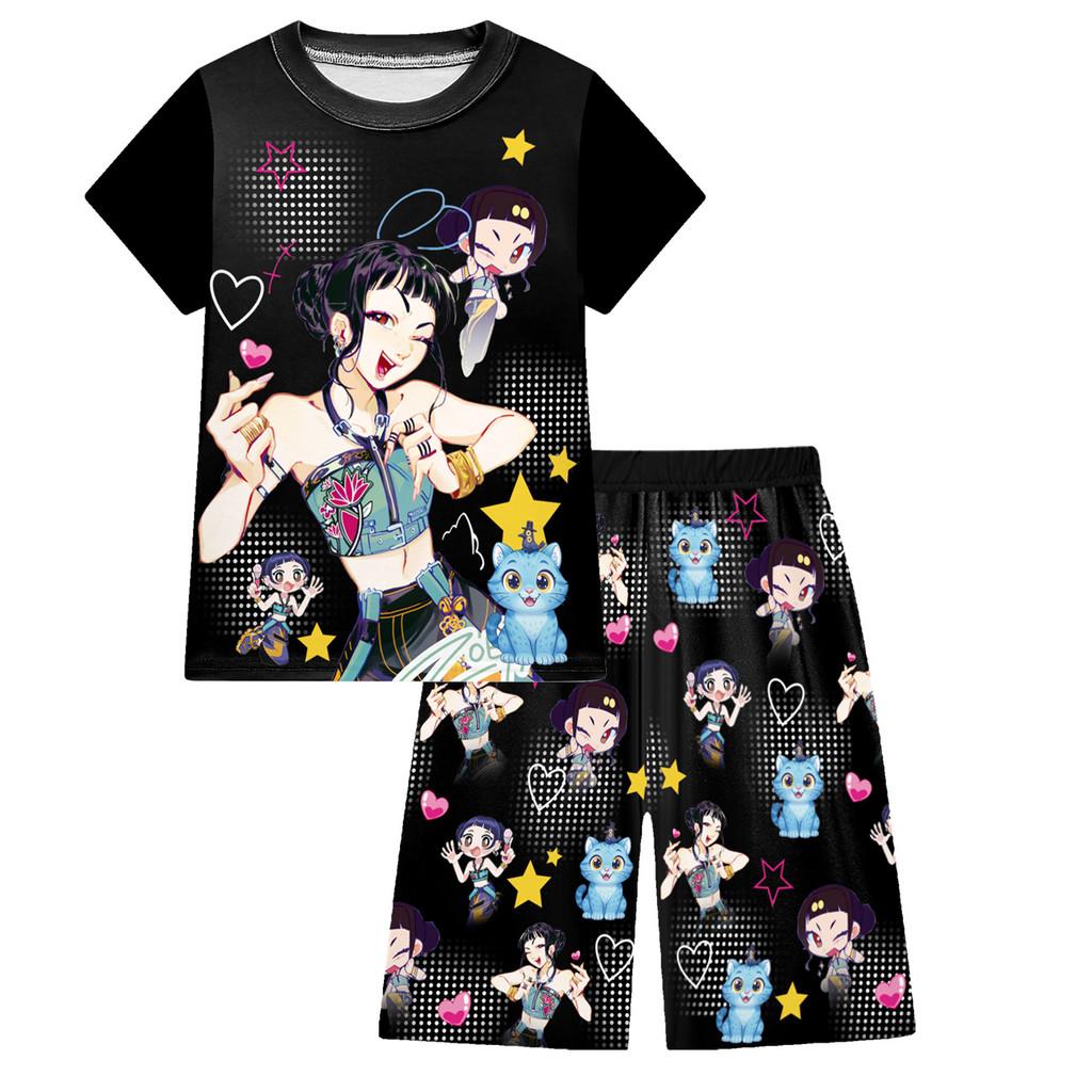 

Детские Девочки Аниме Мультфильм ПОП Певица Руми Зои Мира С Принтом Повседневная Футболка с Коротким Рукавом Шорты Штаны Пижамы Комплекты для Сна 160cm