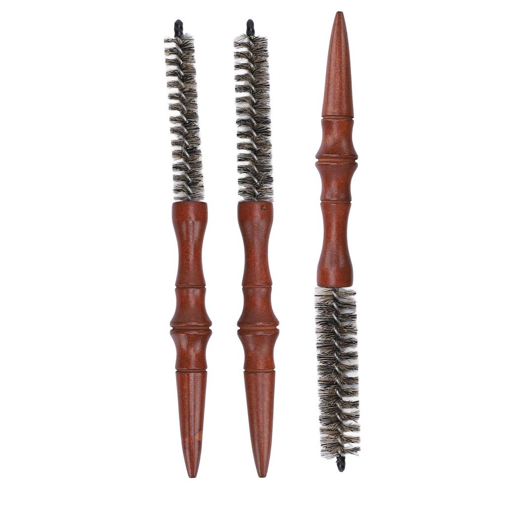 3 Pcs Round Comb for Thin Hair Wooden Handle Hair Styling Spiral Comb Portable Mini Roller Quiff Brush