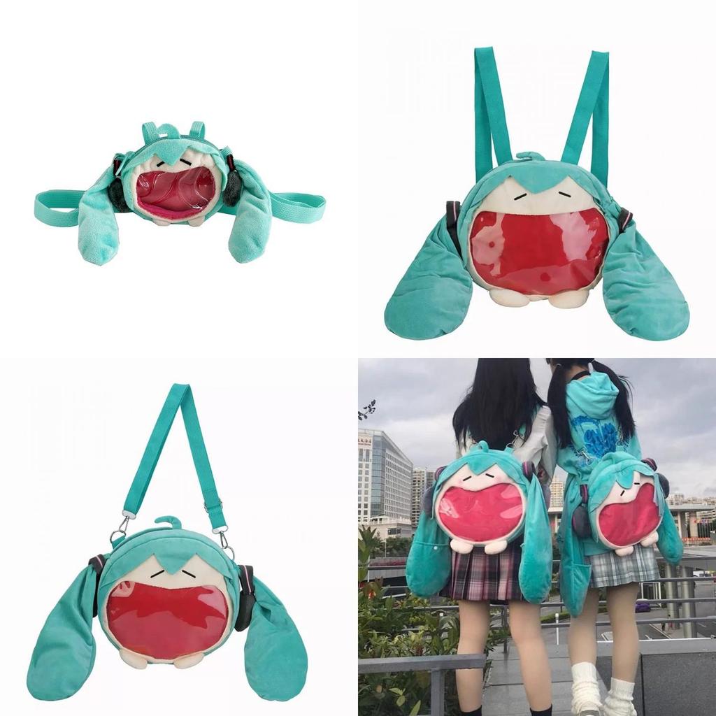 Hatsune Itabag Miku Rød Stor Munn Myk Plysj Ryggsekk Skulderveske Hodetelefon