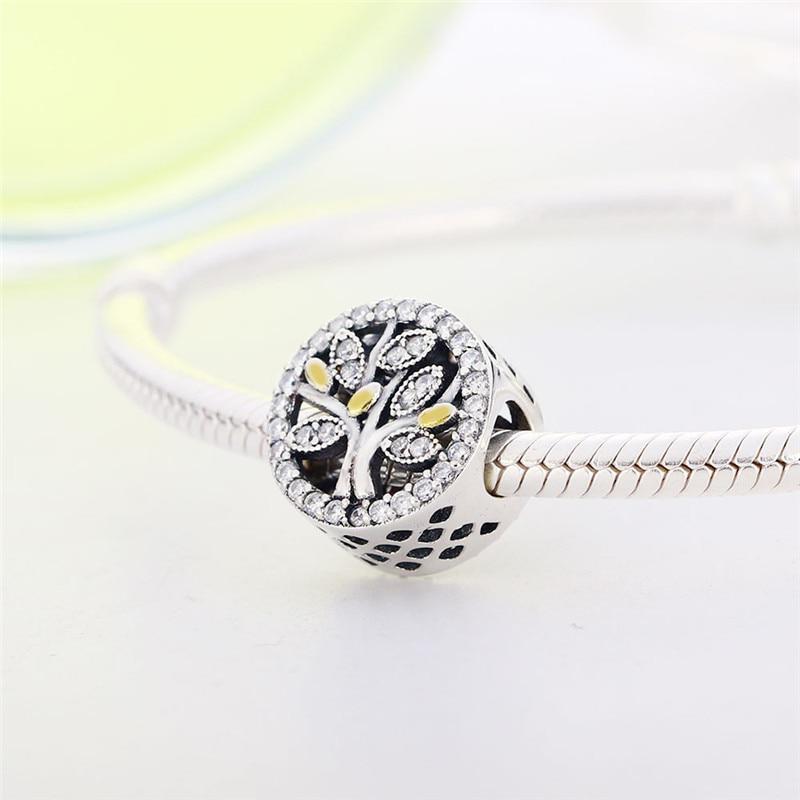 Authentic Sterling Tone Charms Hollow Family Tree Beads Fits Charm Bracelets Jewelry DiyFashion Charm