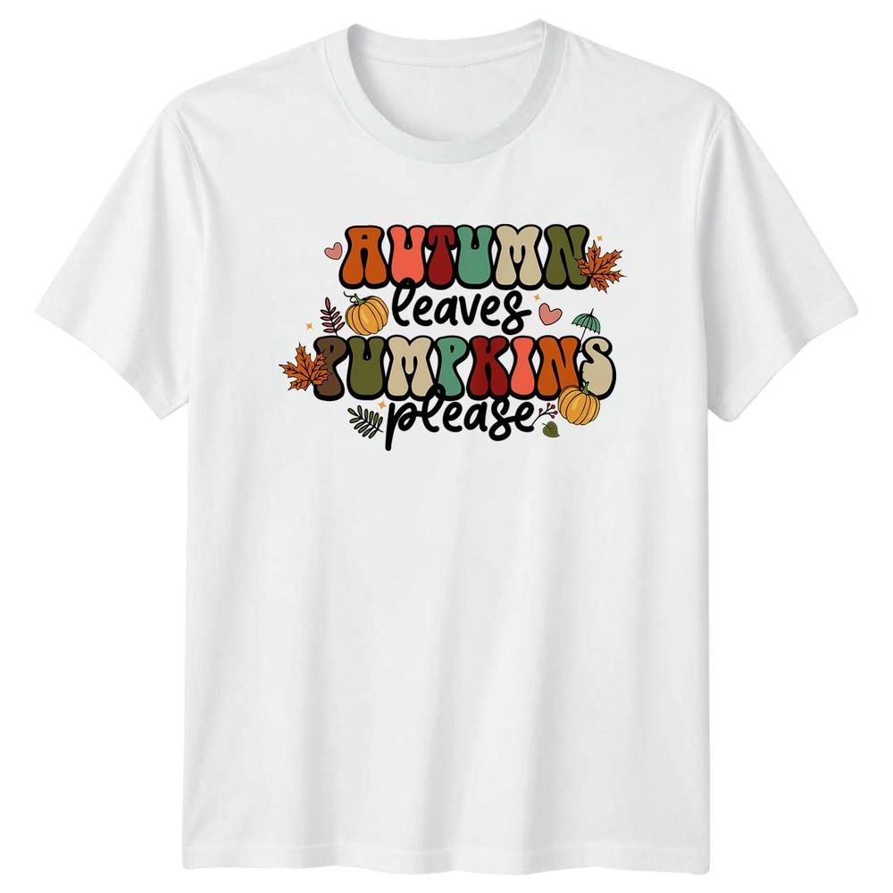 Autumn Leaves Pumpkins Please TShirt Retro Groovy Fall Thanksgiving S