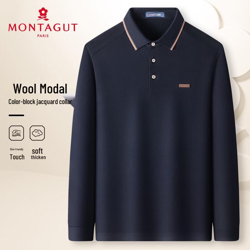 MONTAGUT Men s Wool Modal Blend Long-Sleeve Polo Shirt 2XL