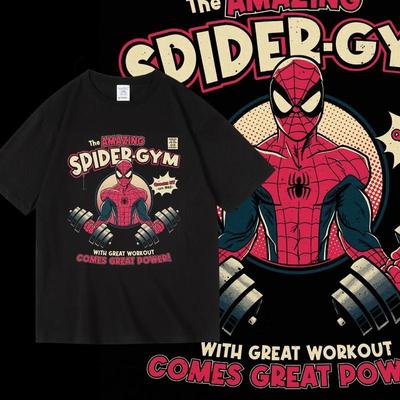 Autumn/Winter T-shirt Spider Man Gym Iron Rolling Exercise Movie Printed Peripheral Clothes Round Neck Short Sleeve