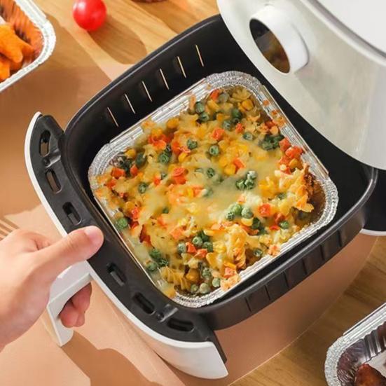 10 Pcs Tin Foil Box Disposable Aluminum Foil Pans with Temperature Lock Insulation Cover for Baking Cakes Pies Casseroles Oven Safe Easy Clean Food