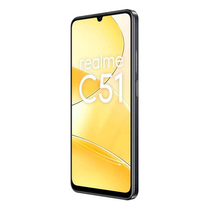 Smartphone realme C51 de couleur Noir Carbone avec écran HD+ de 6,74" 90 Hz, 720 x 1600 pixels, 6 Go de RAM DDR4 + 256 Go eMMC 5.1