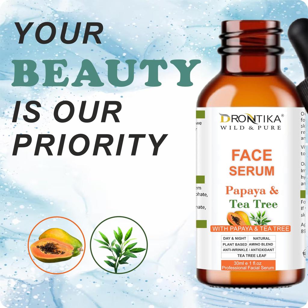 Drontika Papaya Radiance Glow Face Serum, 30ml, Non-Sticky, Ayurvedic Formula with Tea Tree & Papaya Fruit Extract