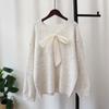 Autumn and Winter New Color Dot Lace-up Bow Knitted Sweater Top Loose Soft Waxy Gentle Wind Sweater Pullover Woman