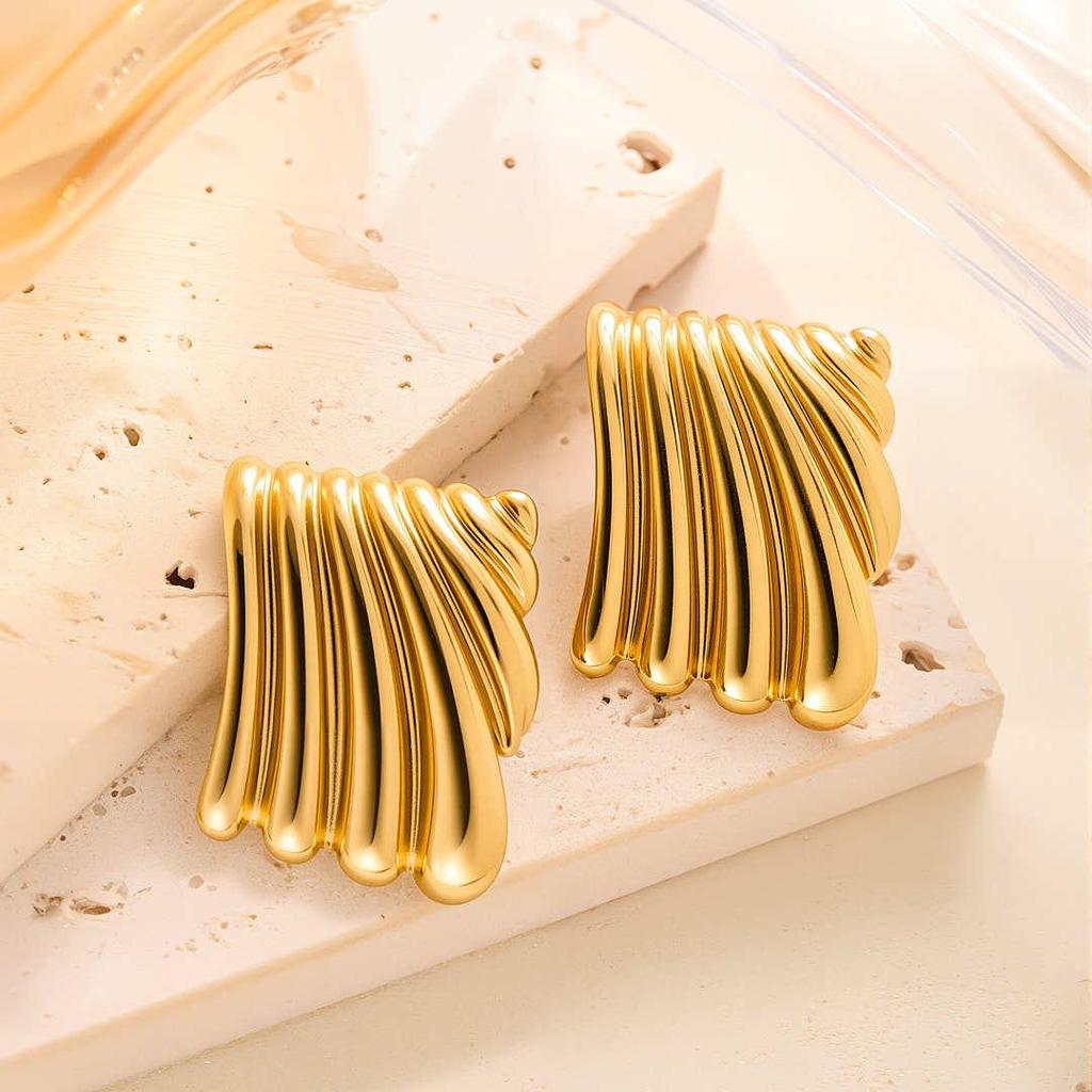 Geometric Irregular 18k Gold Titanium Steel Earrings for Women