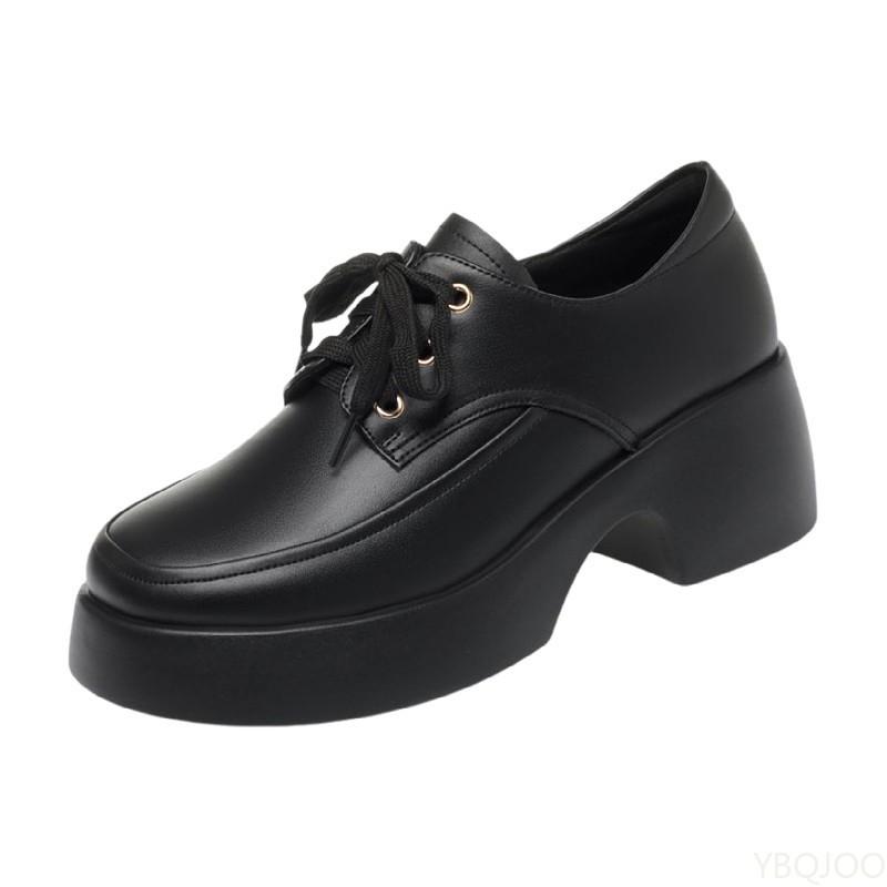 Luxury Women's Leather Shoes Fashion Thick Soled Lace Up Loafers Middle Elderly Lazy Shoes Casual Lightweight Ladies Shoe