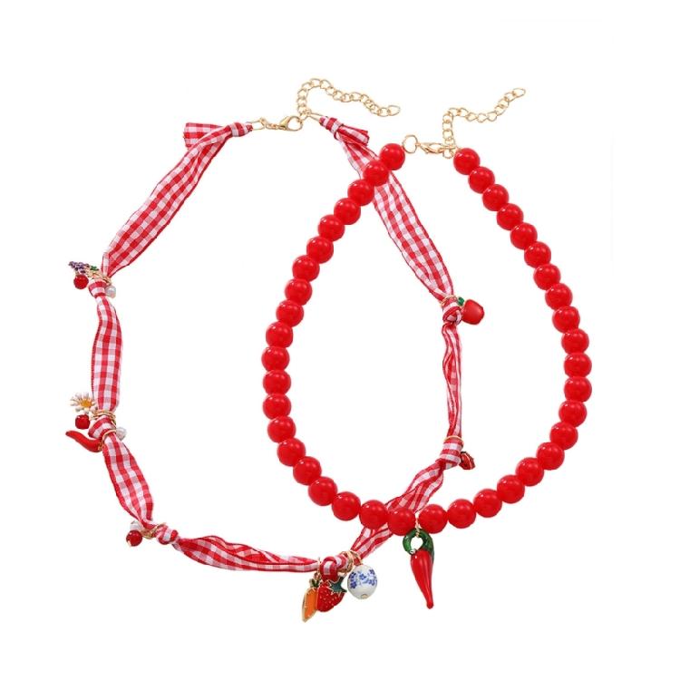 Unique Strawberry Pepper Beaded Necklace Multi Layer Design Lightweight Chain Jewelry Stylish Clavicle Chain Accessory 1