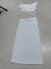 Pure desire wind one-word shoulder lace splicing hollowed-out waist pleated hip-wrapped long dress light and mature wind perspective sexy dress