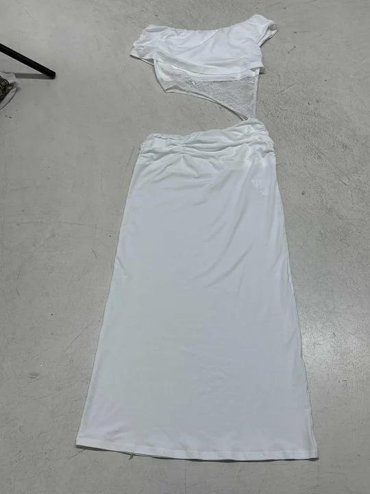 Pure desire wind one-word shoulder lace splicing hollowed-out waist pleated hip-wrapped long dress light and mature wind perspective sexy dress